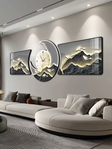 Large Living Room 3 Pcs Set Clock Mural Decoration Wall Painting Decor Art Display Modern Background