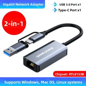 High-Speed USB 3.0/Type-C to RJ45 Gigabit Ethernet Adapter Card for Desktop Laptop Notebook Computer NAS 2500M Fast Network Converter