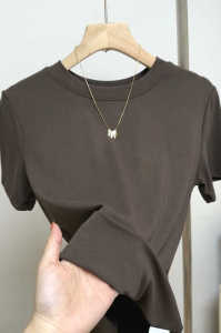 T-Shirt Summer New Style Simple Match Wide Leg Pants Milk Tea Color Short Sleeve Elastic Big Size Womens Fashion Clothing