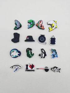 16PCS Love Fishing Series Shoe Charms DIY Decorations Funny Pattern Shoe Buckle Accessories Removable Clogs Shoe Clips Ornaments