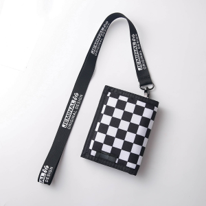 Canvas Mens Wallet Student Neck Hanging Double-sided Plaid Camouflage Money Clip Coin Purse for Boys Children