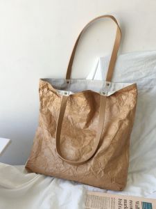 Paper Leather Large Shoulder Bag Tide Japanese Style Original Canvas Handbag Retro Kraft Waterproof Tote Bag DuPont Paper Bag