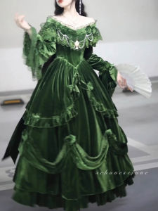 Elegant Green Princess Dress Heavy Embroidery Lolita Fairy Skirt Adult Ceremony Skirt Puffy Princess Skirt