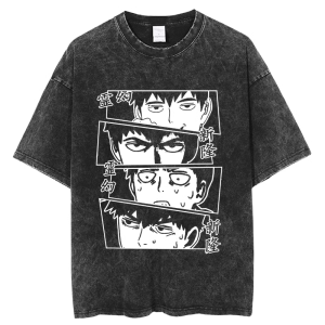 Áo Thun Cotton Tay Ngắn Mob Psycho 100 Pure Cotton Washed Retro Street Style Dành Cho Nam Mùa Xuân Hè Thời Trang Thường Ngày