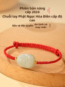 HUAKAIYUNDUO | Vòng Tay Phật Hộ Mệnh Ngọc Bích Hetian Dây Đỏ Bện