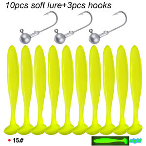 10Pcs Soft Lure 3Pcs Jig Head Hooks Combo 6/7/9/12cm Silicone Worm Bait Multi Weight Lead Hooks For Bass Saltwater Fishing