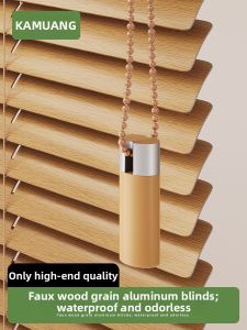 KAMUANG | Retro Style Wood Grain Aluminum Venetian Blind for Living Spaces