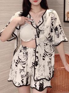 Lightweight Padded Loungewear Short Sleeve Cardigan with Shorts