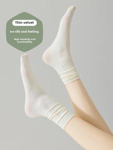 Ice Silk Womens Socks Thin Summer Style Black Color Spring Autumn Pattern Match with Small Leather Shoes Mid-Calf Socks