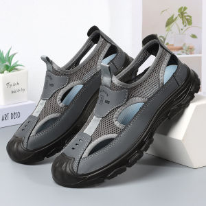 Paul Mens Summer Breathable Outdoor Casual Water Shoes Sandals Mesh Upper Hollow out Slip-On PVC Sole Comfortable Footwear
