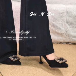 FEINVXIE | Giày Gót Nhọn Phong Cách Pháp Có Khóa C Cyrstal 3cm
