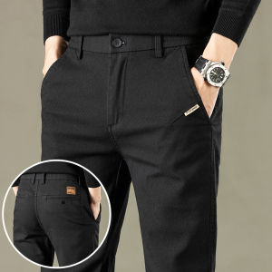 Mens Straight Leg Casual Pants Autumn Winter Thick Elastic Fashion Simple Design Youthful Cotton Polyester Blend Long Trousers