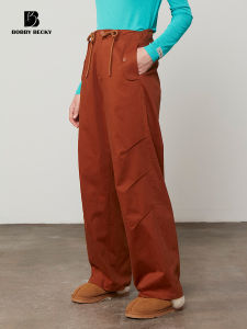 Bobbybecky American Street Style Retro Plaid Drawstring Work Pants Side Pocket Loose Casual Long Trousers for Women