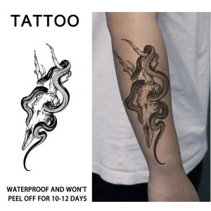 1Pc Ram Skull and Snake Waterproof Temporary Tattoo Stickers Long-lasting Waterproof for One to Two Weeks For Arm Leg.