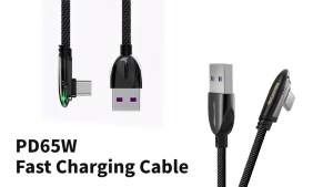 MeeGoo PD65W Fast Charging Cable 90 Degree Elbow USB-C Mobile Gaming Data Cable Cord Nylon Braided