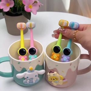 Bộ 2 Bàn Chải Đánh Răng Lông Mềm Cho Trẻ Em 3-12 Tuổi Chăm Sóc Răng Miệng Làm Trắng Răng Bàn Chải Đánh Răng Bằng Tay Ba Mặt