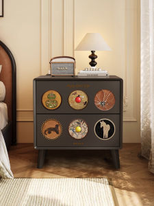 Vintage Style Bedside Table Home Use Bedroom Luxury Storage Rack Creative Wooden Particle Board Double Door Cabinet