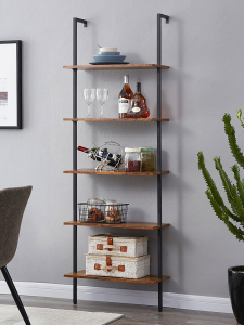 Nordic Style Iron Art Floor-standing Display Shelf Multi-layer Bookshelf Office Living Room Real Wood Storage Rack against the Wall