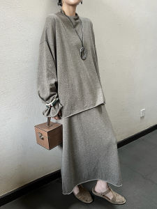 Loose Cotton Linen Long Sleeve T-Shirt Top with Wide Leg Pants Set Drapey Collar Fashionable Spring Womens Outfit