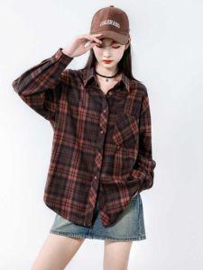 Korean Style Thickened Long Sleeve Plaid Shirt Women Spring Fashion Versatile Loose Fit Outerwear Street Style POLO Collar