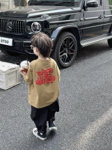 Boys Loose Fit Short Sleeve T-Shirt Korean Style Thin Summer Fashion Half Sleeve Body Shirt Cartoon Letter Print Cotton Blend