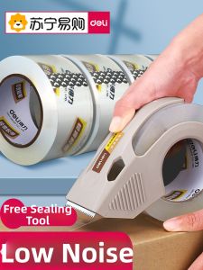 deli | Deli Thickened Transparent Tape Large Roll Low Noise Packaging Wide Tape Cutting Device Sealing Device Silent Strong Fixation High Adhesive Waterproof Tape Paper
