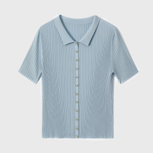 Elegant Collar Tencel Acetate Blended Knitted Top Summer