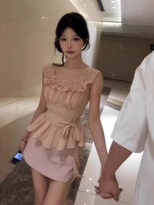 XUECAIQI | Elegant Lace French Style Mini Dress Set