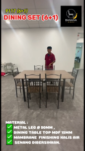 Set Meja Makan 9117 (4+1)(6+1) Dining Table | Meja MDF | Meja Makan Modern | Meja Makan Minimalist