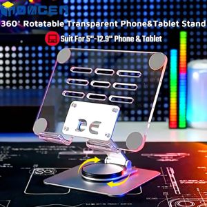 INOVAGEN ขาตั้งแท็บเล็ตที่วางโทรศัพท์ใสหมุนได้ - ° 360ที่ยึดโต๊ะปรับระดับได้ - ความสูงเก้าอี้รถเข็นพับได้ - จับขาตั้งโต๊ะสำหรับแท็บเล็ต/โทรศัพท์ตั้งเวลา 4.7 - 12.9