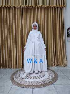 Gamis Putih Anak Perempuan Set Jilbab | Baju Muslim Anak Set Jilbab Putih 3-15 Tahun