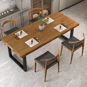 Nordic Modern Simple Natural Edge Dining Table And Chair Combination Vintage Iron Art Solid Wood Table for Home Small