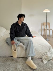 Dép Đi Trong Nhà Chống Thấm Nước Đế Dày Lót Lông Cừu EVA Đế Mềm Dép Bốt Cotton Mùa Thu Đông Đơn Giản Cao Cấp Cho Nam