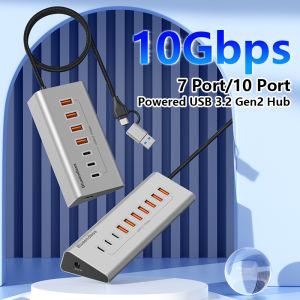 Blueendless | Blueendless Aluminium USB3.2 Gen2 10Gbps 7ports 10 ports USB-C Hub 7 in 1 10 in 1 USB-A Splitter Adapter for Laptop macbook