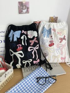 Túi Đeo Vai Học Sinh Dung Tích Lớn in Họa Tiết Bướm Dễ Thương Có Dây Rút Túi Đựng Đồ Học Sinh Túi Du Lịch Thường Ngày