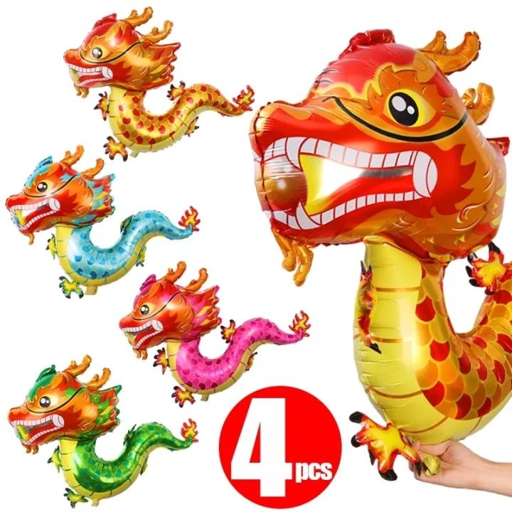 4 chiếc bóng bay tráng kim loại hình rồng khổng lồ Bóng Rồng bay hoạt hình 3D lớn 1m quà tặng trang trí năm mới Trung Quốc cho trẻ em