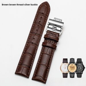Woalmorn | Mens Genuine Leather Watch Band Suitable For Armani AR2432 2436 2447 Series 22mm20 Medium Gloss Flat Direct Interface Butterfly Buckle