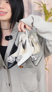 Giày Slingback 5cm Da PU Lấp Lánh Đính Đá Hoa Hồng Pixie H416