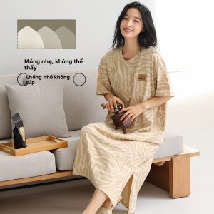 MiiOW | Váy ngủ cotton mùa hè cho nữ MiiOW Cat Person Váy ngắn tay có đệm ngực Đồ ngủ cotton thoải mái cho nữ