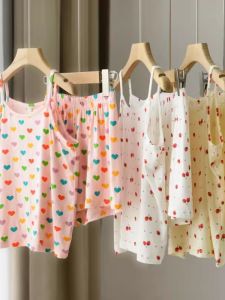 Bộ Đồ Ngủ Tay Ngắn Mùa Hè Modal Cho Bé Gái Quần Short Ren Áo Vest in Họa Tiết Bộ Đồ Ngủ Cho Bé Gái Quần Áo Mặc Nhà