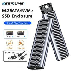 KEBIDU | Kebidumei M.2 NVMe SATA SSD Enclosure 10Gbps External Hard Driver M.2 to USB 3.1 SSD Adapter Tool Free Support M Key and B&M Key