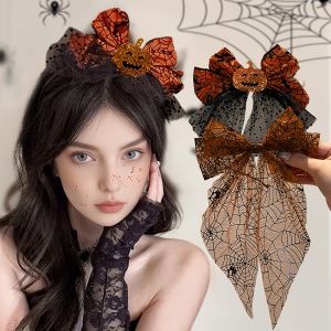 1/2pcspumpkin headed spider bow tie mesh headband hair clip combination suitable for Halloween parties and dances