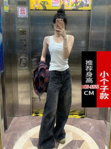 Dark Grey High Waist Wide Leg Denim Jeans for Women Loose Fit Long Pants Slimming Effect Straight Leg Design