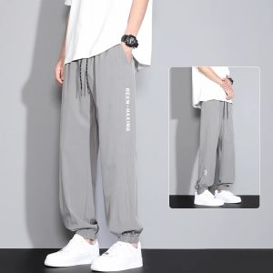 Quần Dài Thể Thao Mùa Hè Ice Silk Dành Cho Nam Quần Dài Rộng Rãi Thoải Mái Quần Dài Thể Thao Cạp Chun Quần Dài Thường Ngày Cho Thanh Thiếu Niên