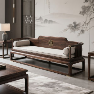 New Chinese Style Han Bed North America Black Walnut Solid Wood Fabric Home Furnishing Sample Room Vacation Home Furniture