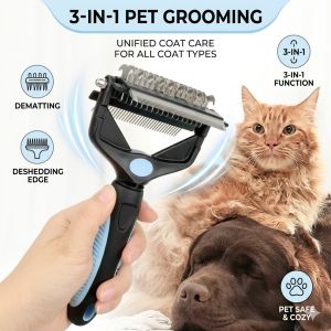 XMSJ | 3 In 1 Pet Deshedding Brush Dog Hair Remover Undercoat Dematting Comb Long Hair Cat Dematting Rake Dogs Grooming Shedding Tools