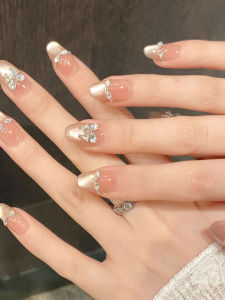 Transparent Gradient Zirconium Stone Butterfly Patch Nail Art Wearable False Nails Simple Pure Desire Style Beauty Nail Stickers