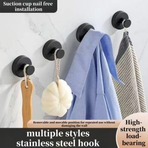 Shower Suction Cup Hook Bathroom Non Diamond Towel and Robe Hook Glass Door Mirror and Tile 2-Piece Set Matte Black