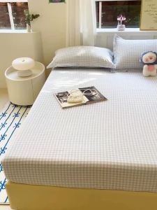 Ga Trải Giường Chống Dị Ứng 1 Chiếc Đã Giặt Sẵn Mềm Mại Không Nhăn Chống Trượt Thoáng Khí Họa Tiết Kẻ Caro Túi Sâu 25cm 100% Polyester