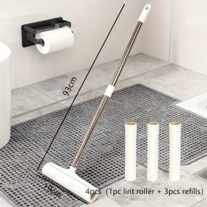 4pcs (1 Lint Roller+3 Refill Rolls)-19cm/7.48in Extended Handle Lint Roller for Cat & Dog Hair - Featuring a Retractable Design